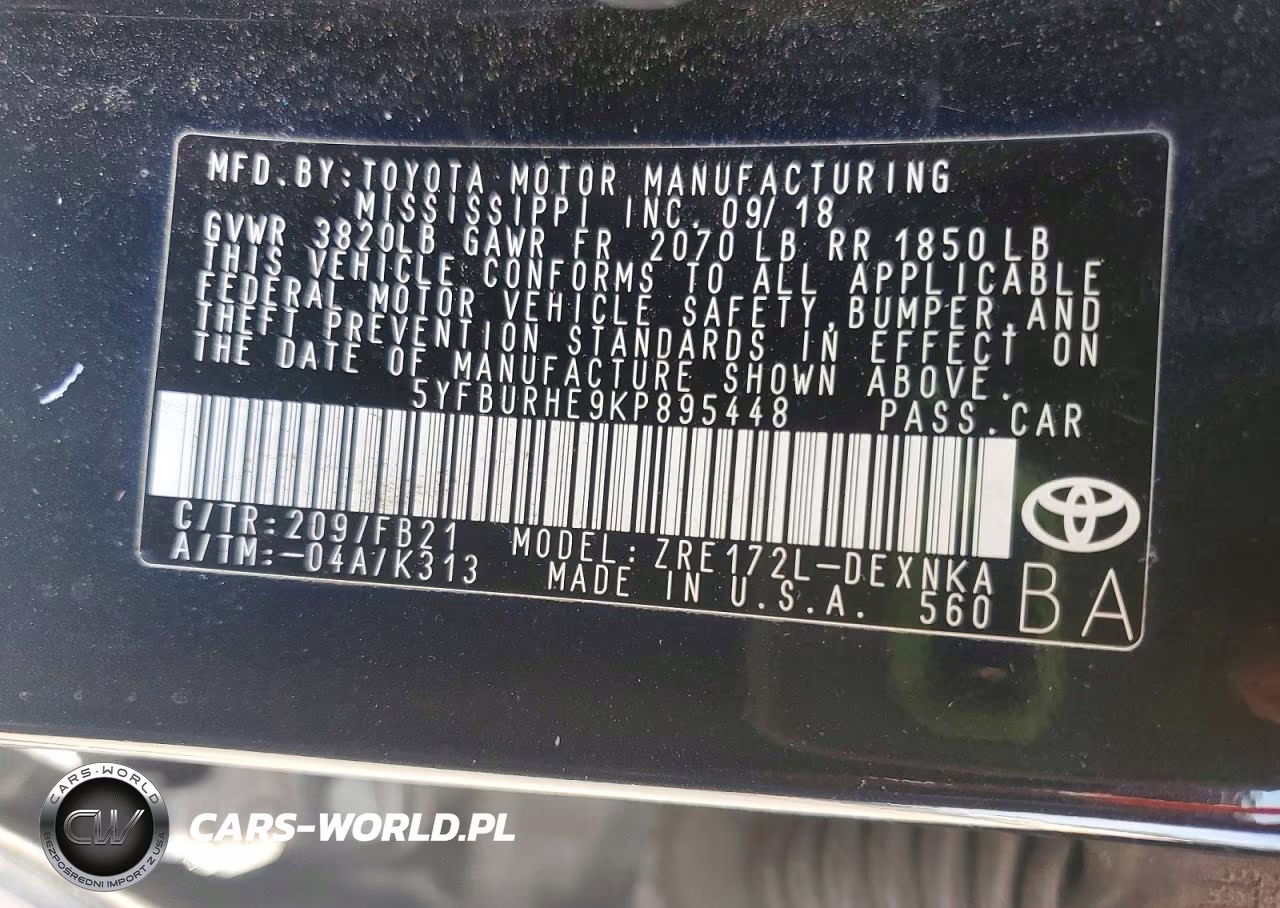 2019 Toyota Corolla Le VIN:5YFBURHE9KP895448 - 12