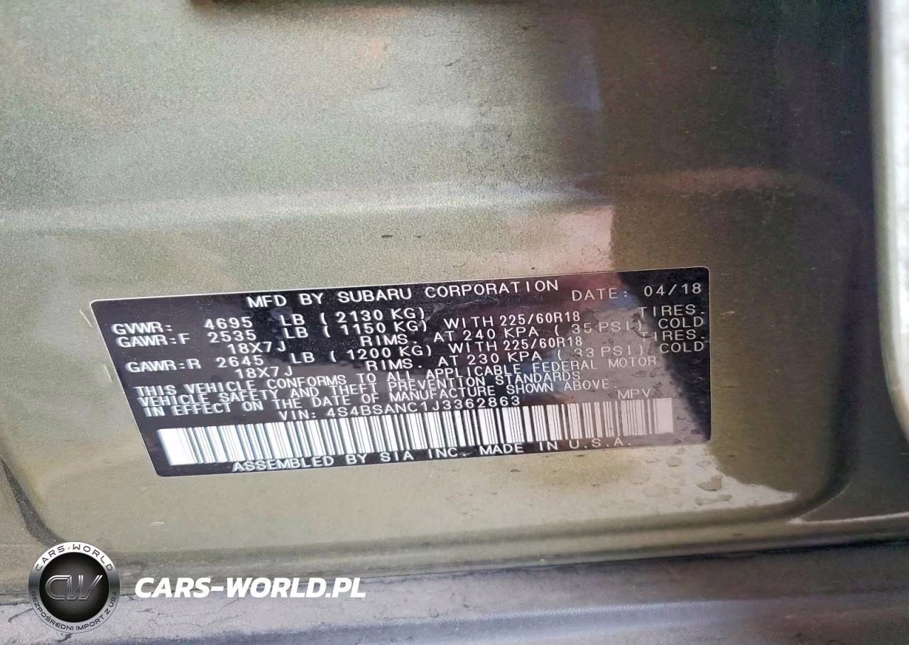 2018 Subaru Outback 2.5I Limited VIN:4S4BSANC1J3362863 - 13