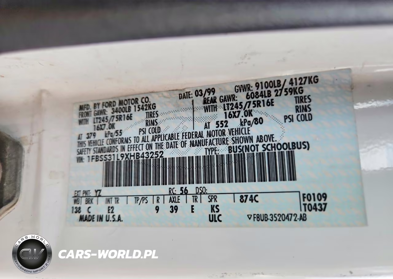 1999 Ford Econoline E350 Super Duty Wagon VIN:1FBSS31L9XHB43252 - 13