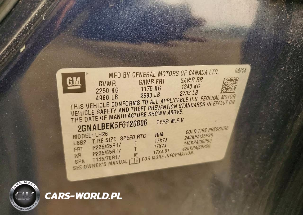 2015 Chevrolet Equinox Lt VIN:2GNALBEK5F6120806 - 13