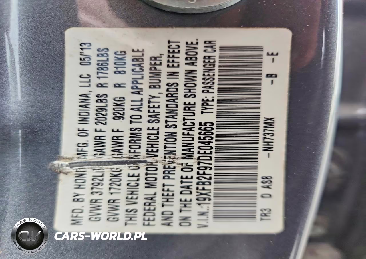 2013 Honda Civic Exl VIN:19XFB2F97DE045665 - 12