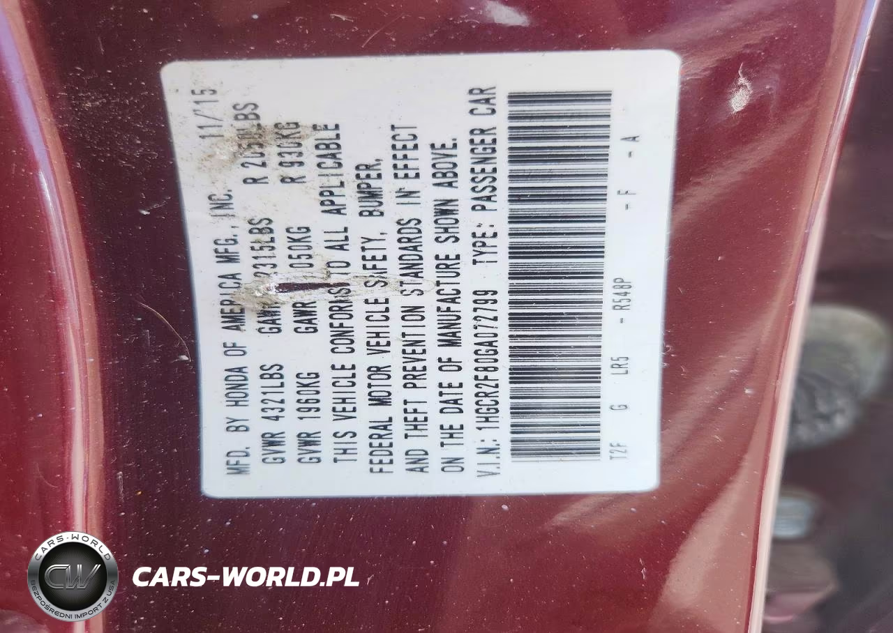 2016 Honda Accord Exl VIN:1HGCR2F80GA072799 - 12