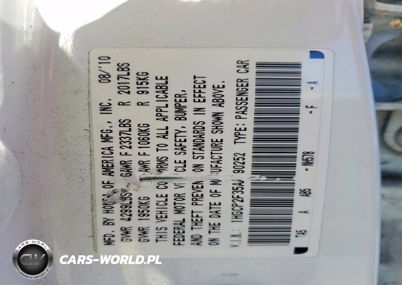 2010 Honda Accord Lx VIN:1HGCP2F35AA190252 - 12