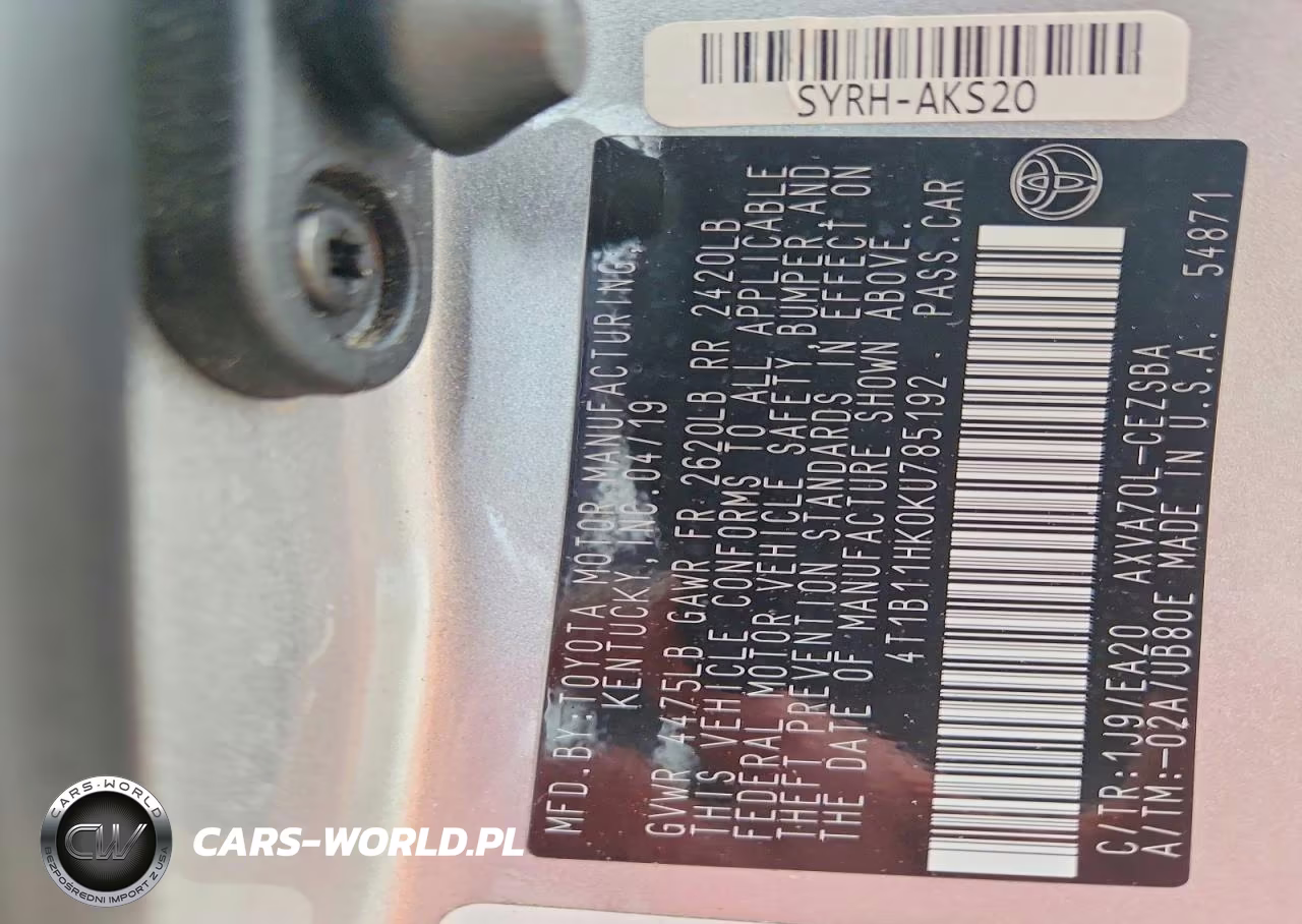 2019 Toyota Camry Se VIN:4T1B11HK0KU785192 - 12
