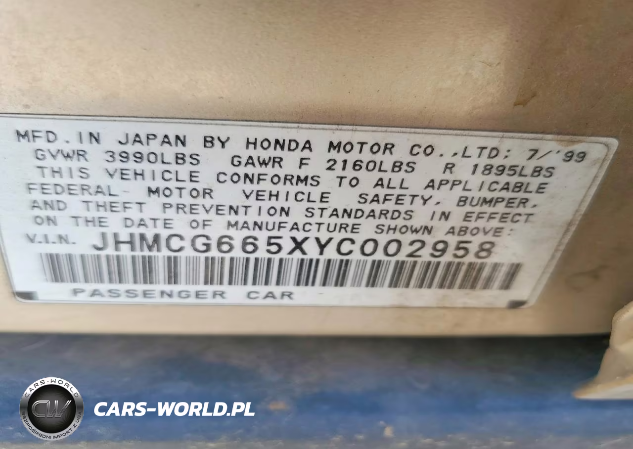 2000 Honda Accord Lx VIN:JHMCG665XYC002958 - 13