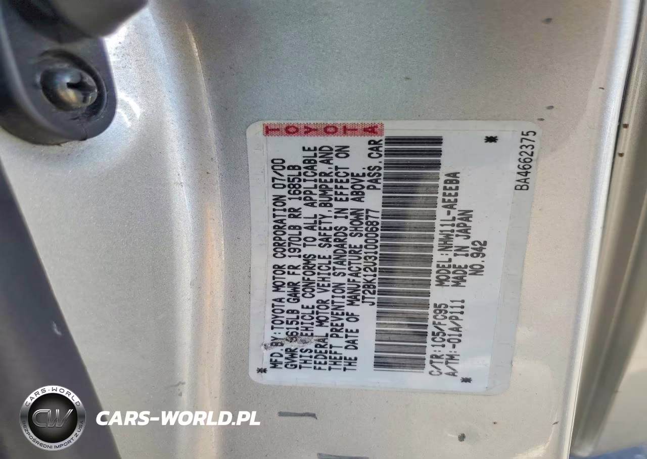 2001 Toyota Prius Base VIN:JT2BK12U310006877 - 12
