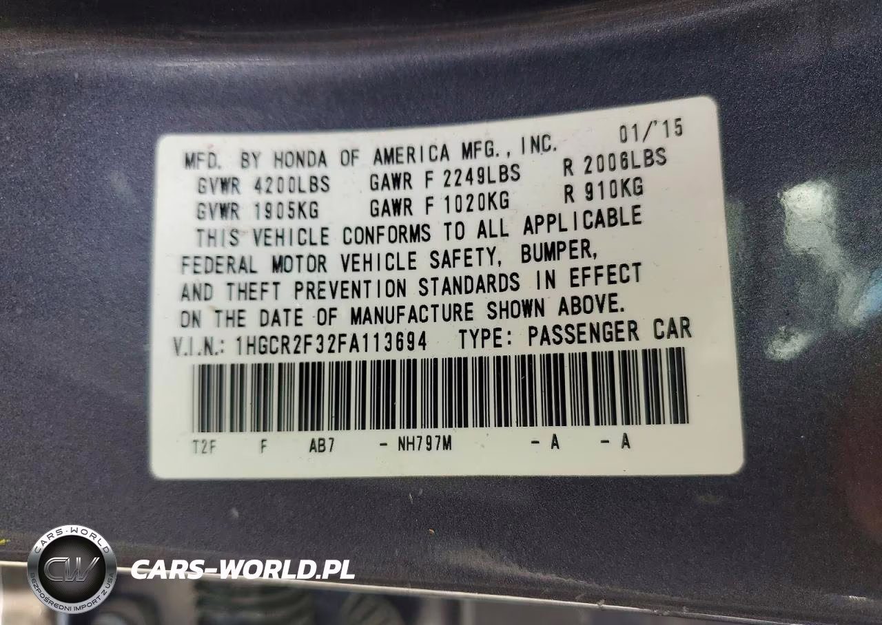 2015 Honda Accord Lx VIN:1HGCR2F32FA113694 - 12