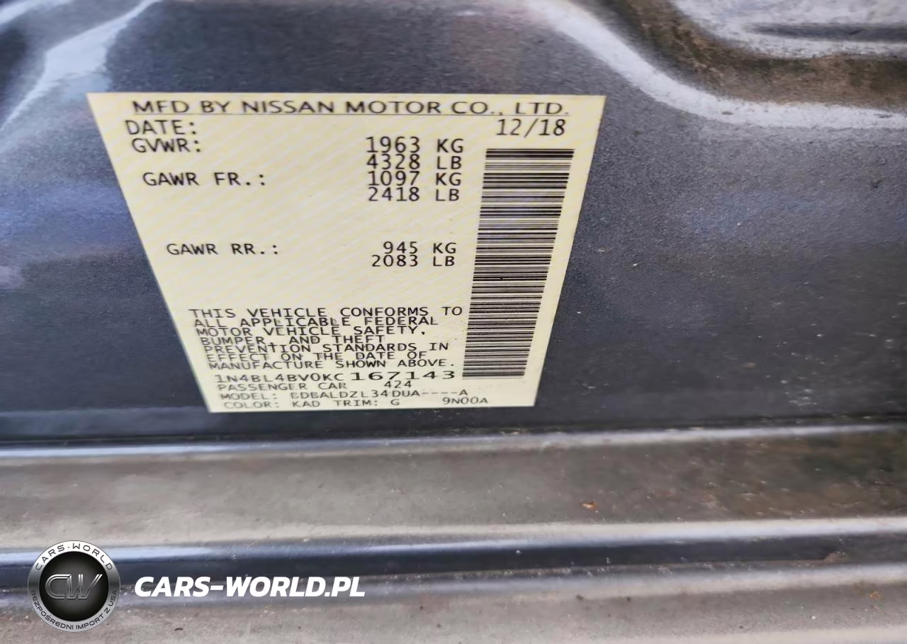 2019 Nissan Altima S VIN:1N4BL4BV0KC167143 - 12