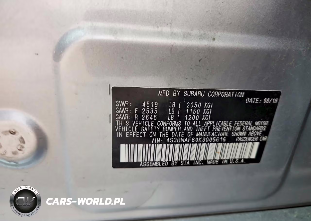 2019 Subaru Legacy 2.5I Premium VIN:4S3BNAF60K3005616 - 12