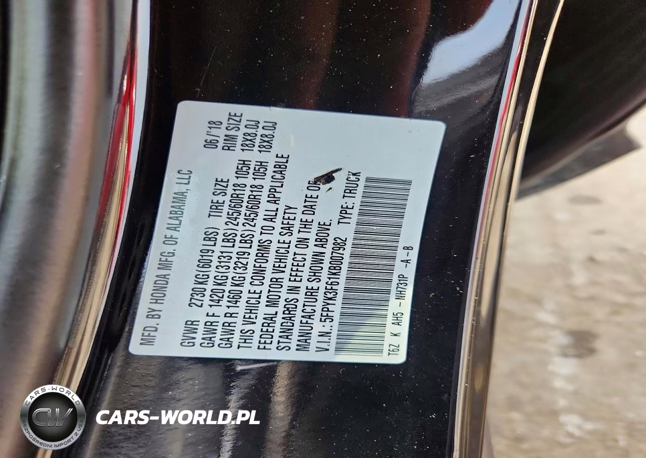 2019 Honda Ridgeline Rtl VIN:5FPYK3F61KB007982 - 12