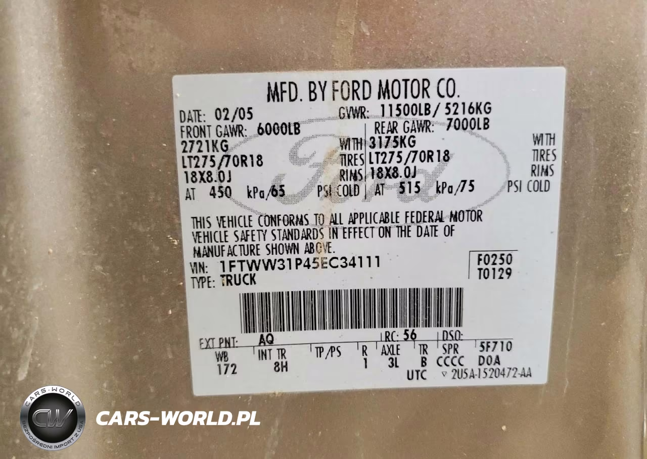 2005 Ford F350 Srw Super Duty VIN:1FTWW31P45EC34111 - 12