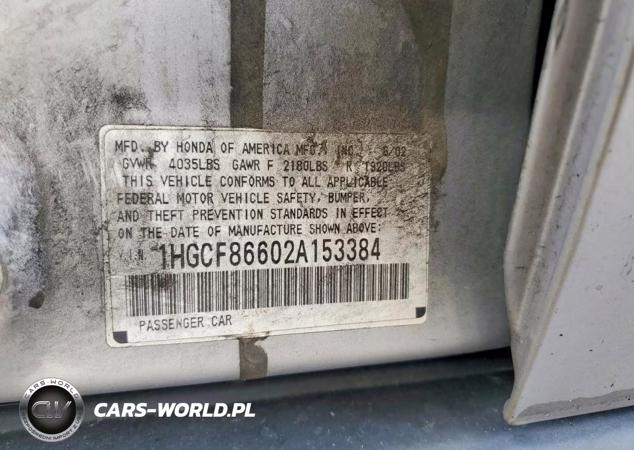 2002 Honda Accord Value VIN:1HGCF86602A153384 - 13