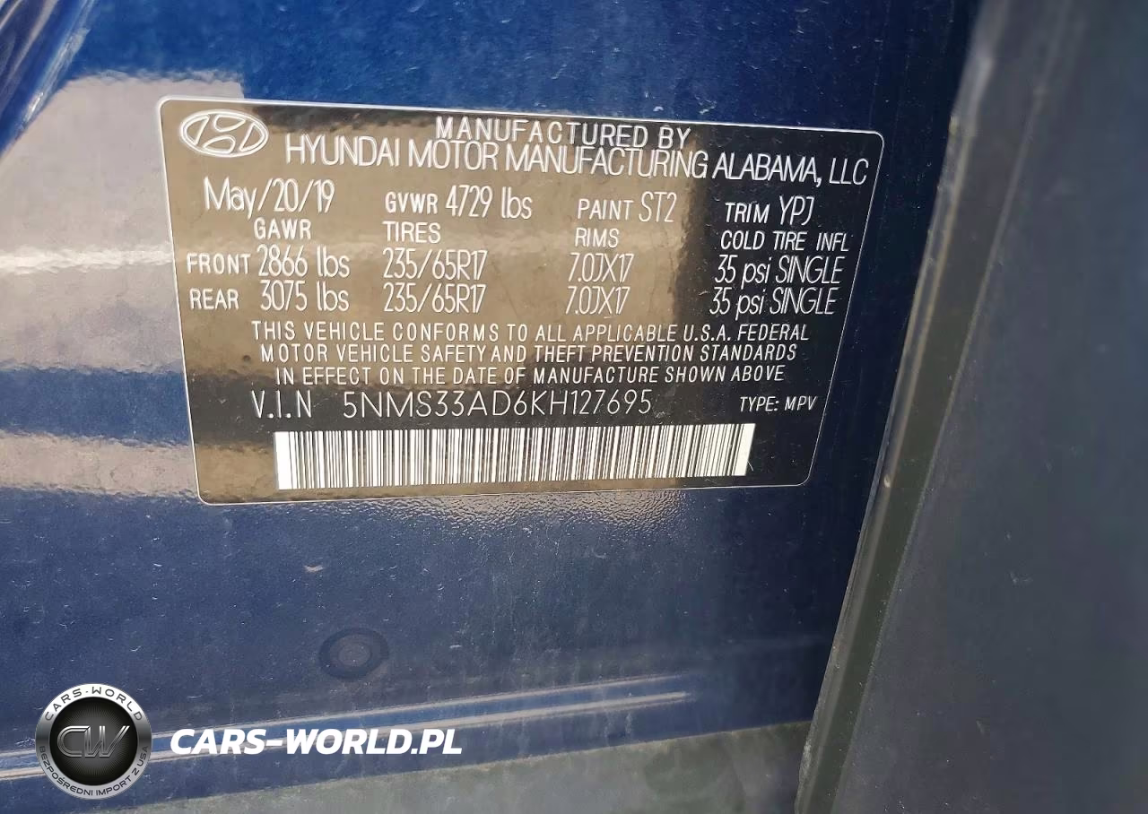 2019 Hyundai Santa Fe Sel 2.4L VIN:5NMS33AD6KH127695 - 13