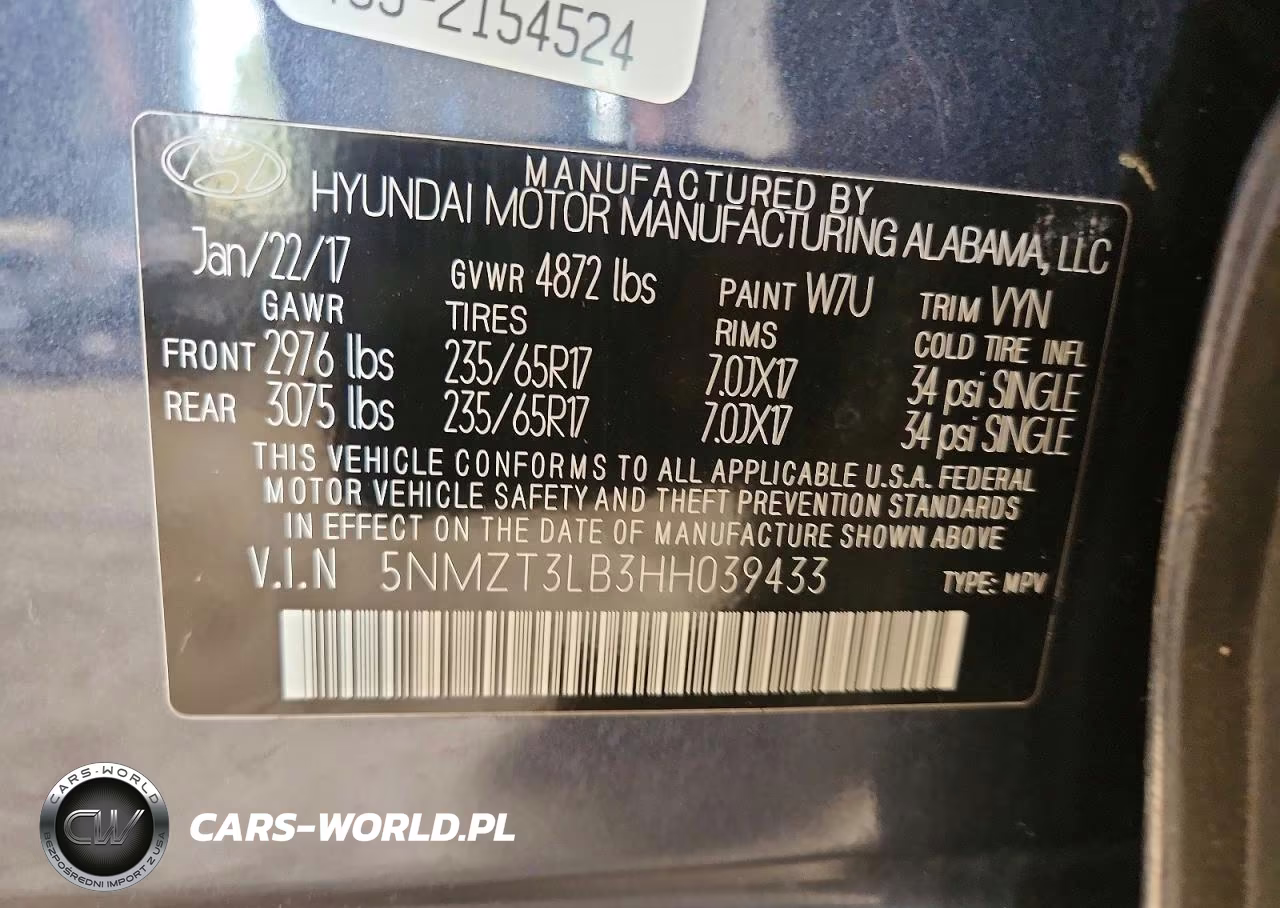 2017 Hyundai Santa Fe Sport 2.4L VIN:5NMZT3LB3HH039433 - 13