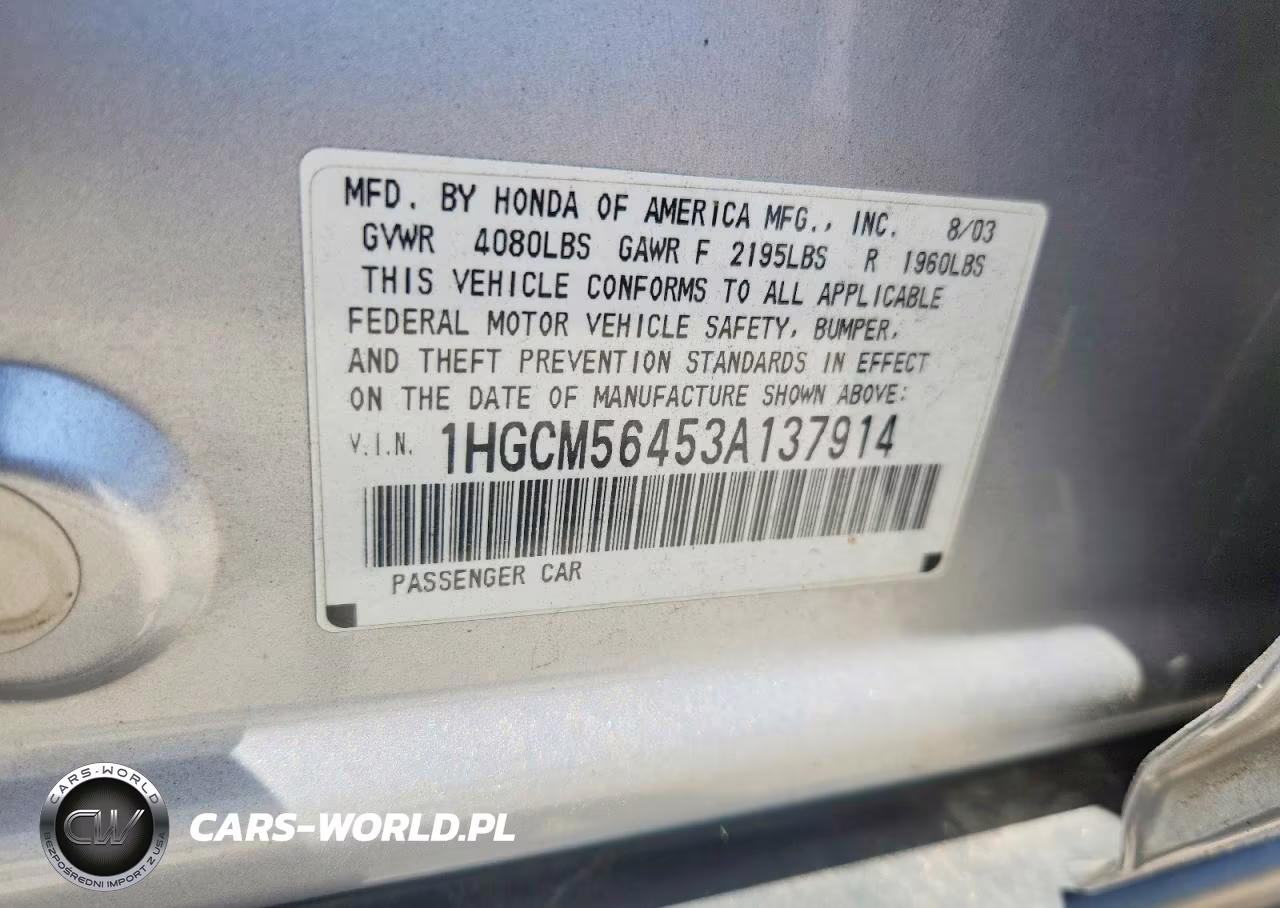 2003 Honda Accord Lx VIN:1HGCM56453A137914 - 13