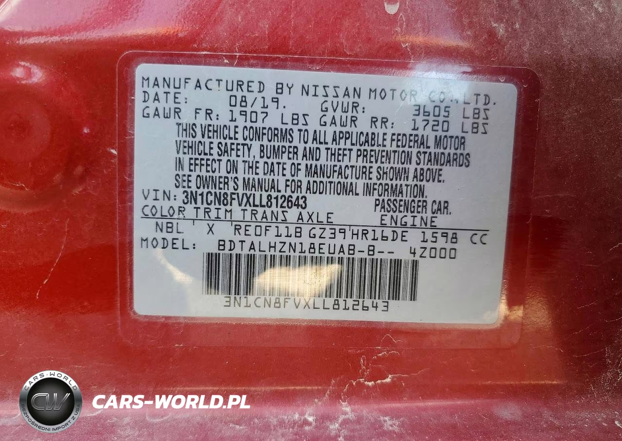 2020 Nissan Versa Sr VIN:3N1CN8FVXLL812643 - 12