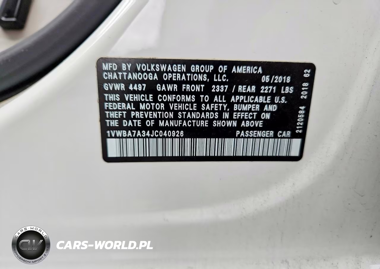 2018 Volkswagen Passat Se VIN:1VWBA7A34JC040926 - 12