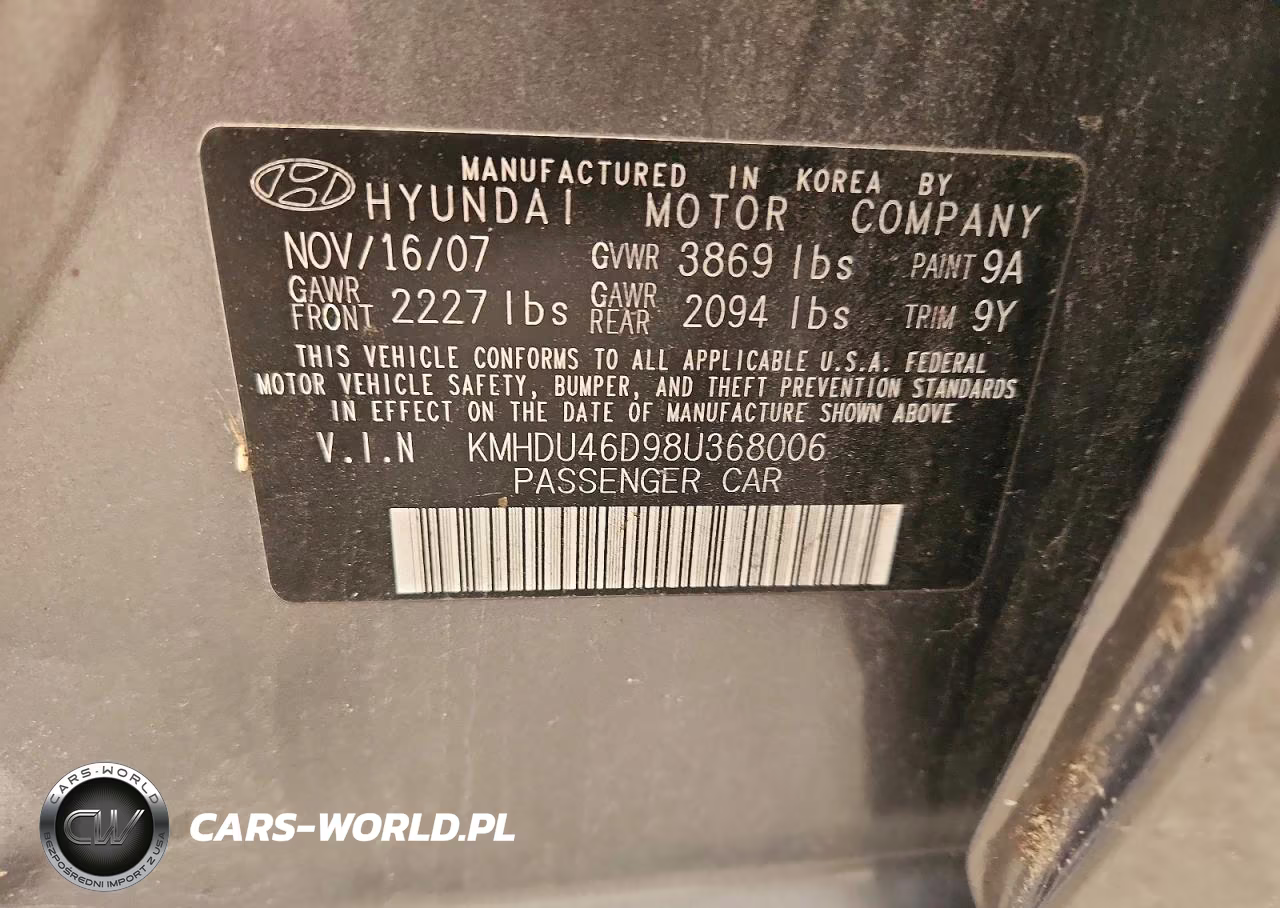 2008 Hyundai Elantra Gls VIN:KMHDU46D98U368006 - 12