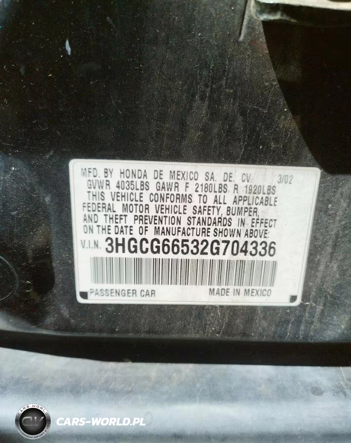 2002 Honda Accord Lx VIN:3HGCG66532G704336 - 12