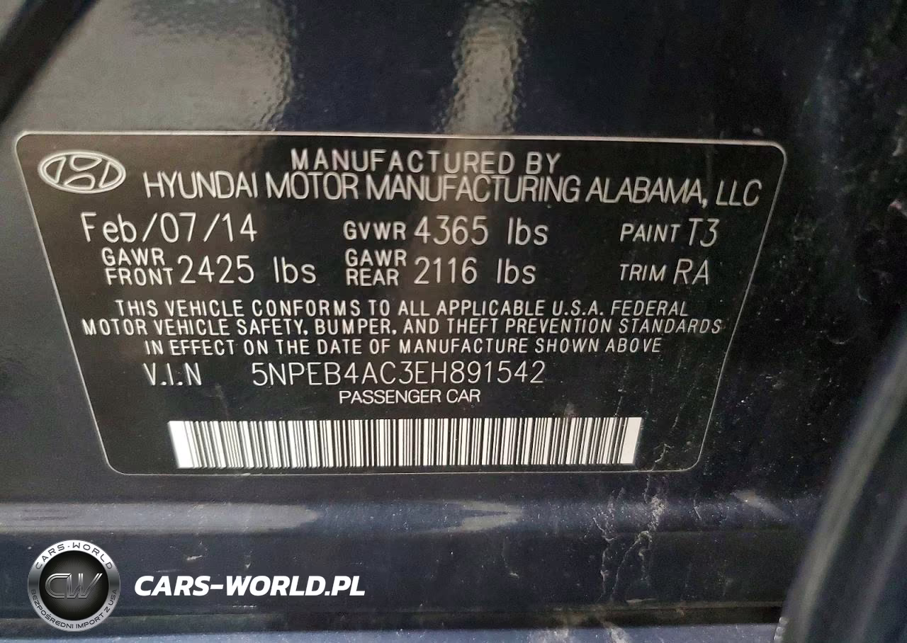 2014 Hyundai Sonata Gls VIN:5NPEB4AC3EH891542 - 12
