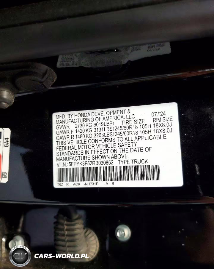2024 Honda Ridgeline Rtl VIN:5FPYK3F52RB030852 - 12