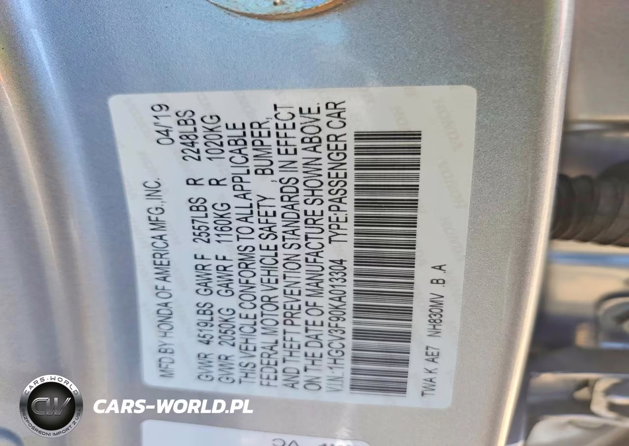 2019 Honda Accord Touring Hybrid VIN:1HGCV3F90KA013304 - 12