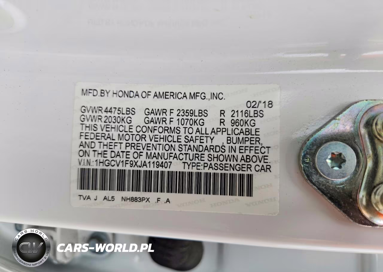 2018 Honda Accord Touring VIN:1HGCV1F9XJA119407 - 12