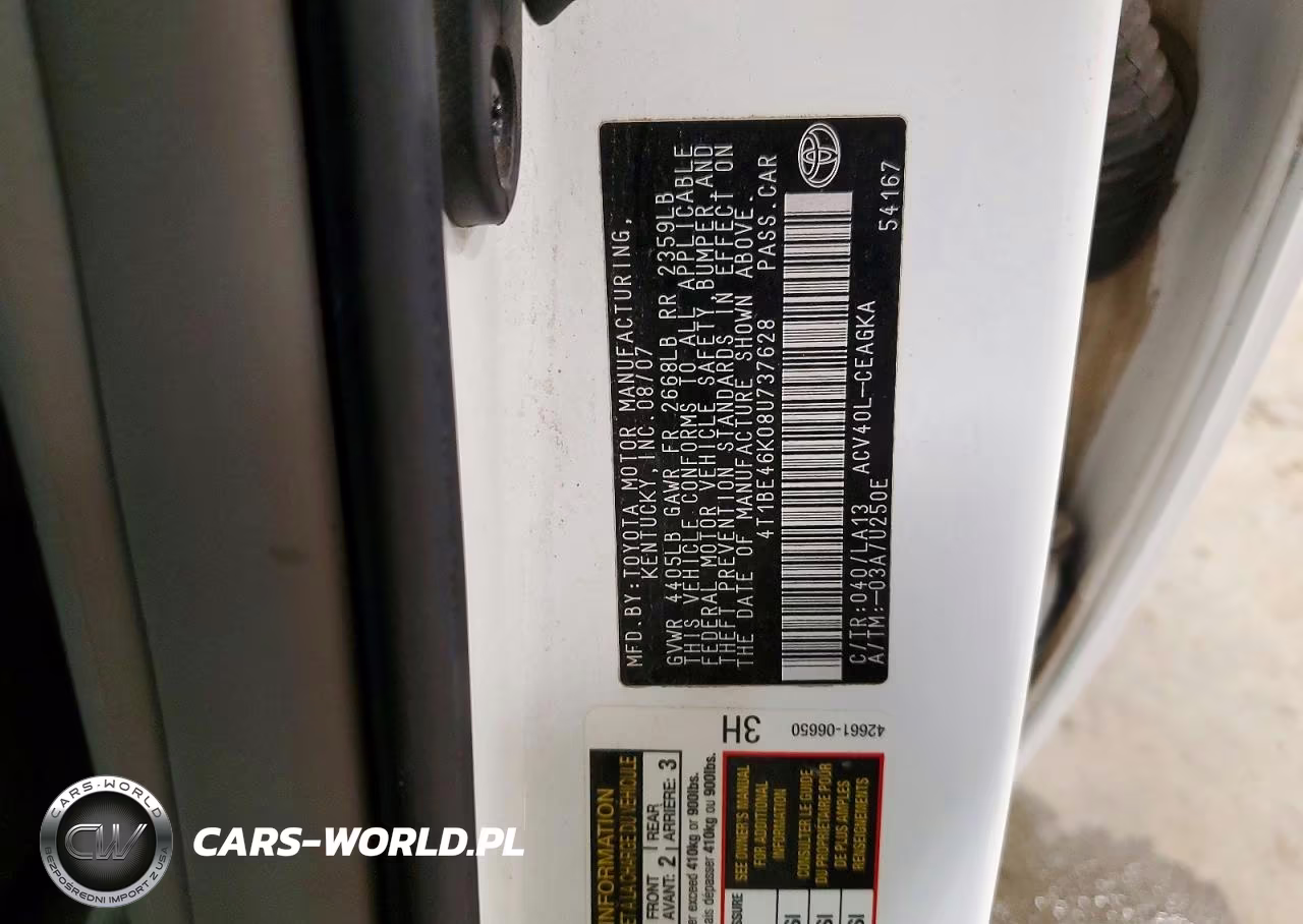 2008 Toyota Camry Xle VIN:4T1BE46K08U737628 - 12