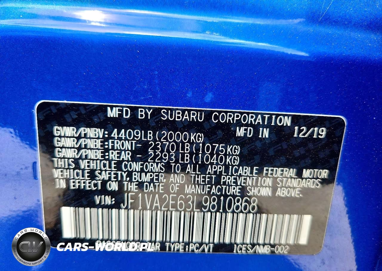 2020 Subaru Wrx Sti VIN:JF1VA2E63L9810868 - 12