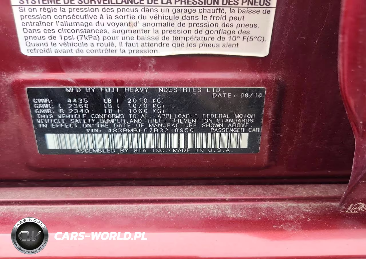 2011 Subaru Legacy 2.5I Limited VIN:4S3BMBL67B3218950 - 12