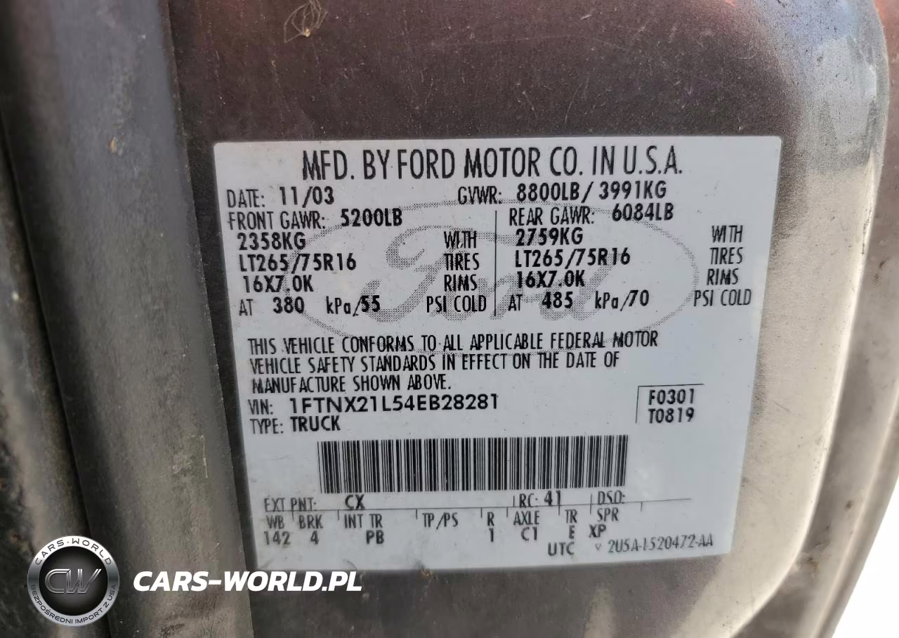 2004 Ford F-250 VIN:1FTNX21L54EB28281 - 14