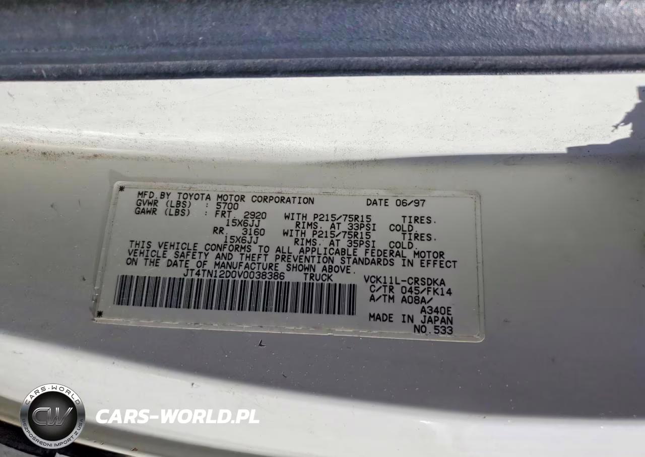 1997 Toyota T100 Xtracab VIN:JT4TN12D0V0038386 - 13