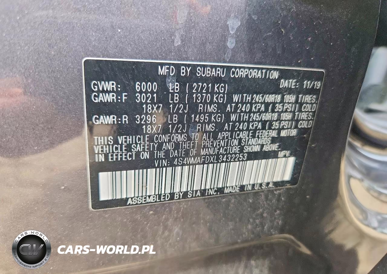 2020 Subaru Ascent Premium VIN:4S4WMAFDXL3432253 - 14