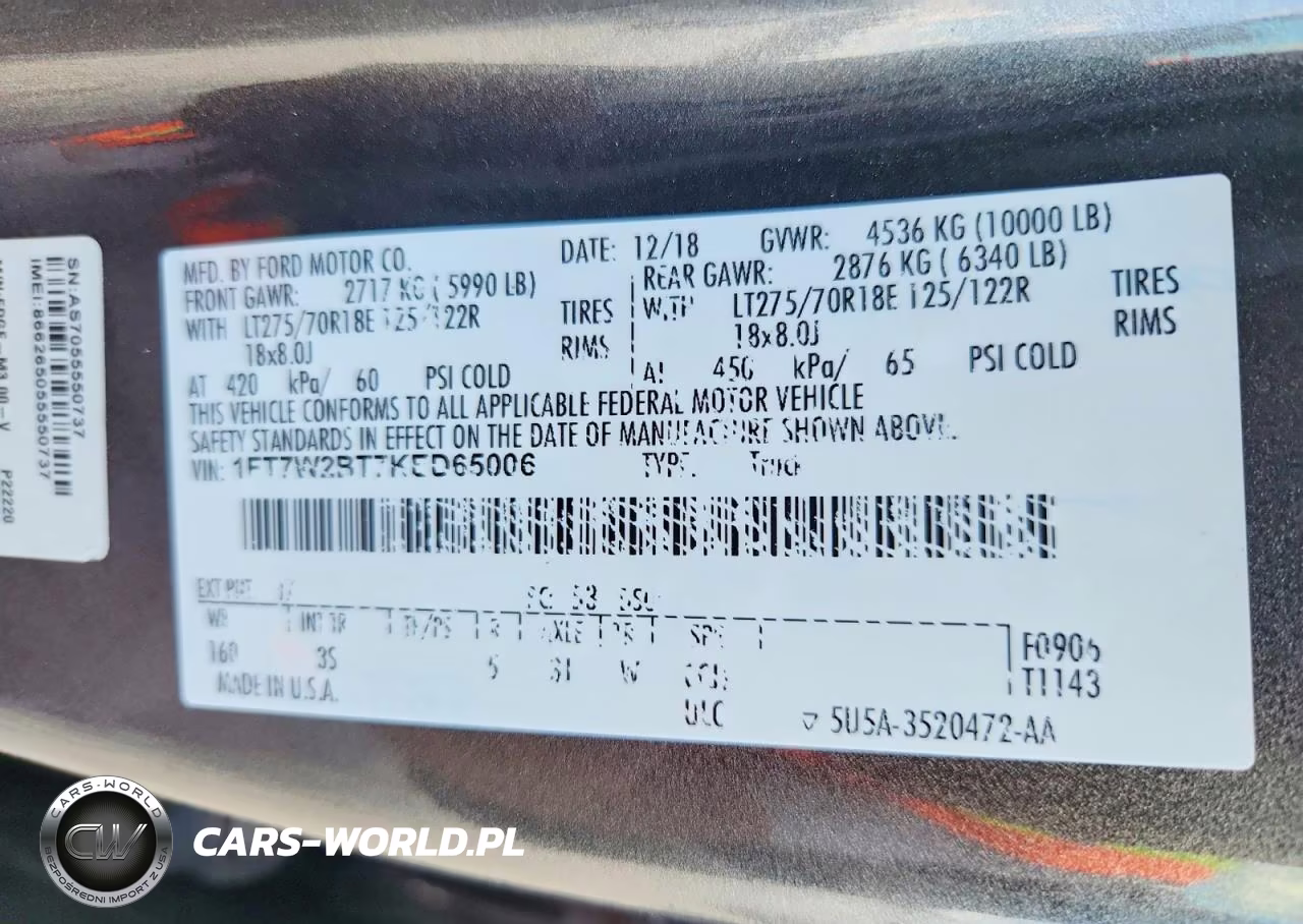 2019 Ford F250 Super Duty VIN:1FT7W2BT7KED65006 - 12
