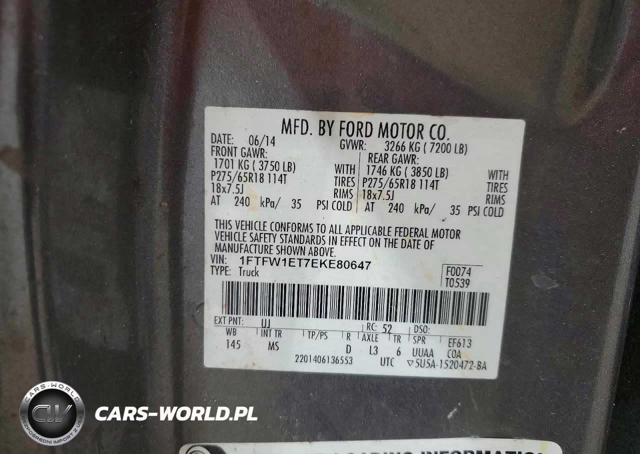 2014 Ford F150 Supercrew VIN:1FTFW1ET7EKE80647 - 12