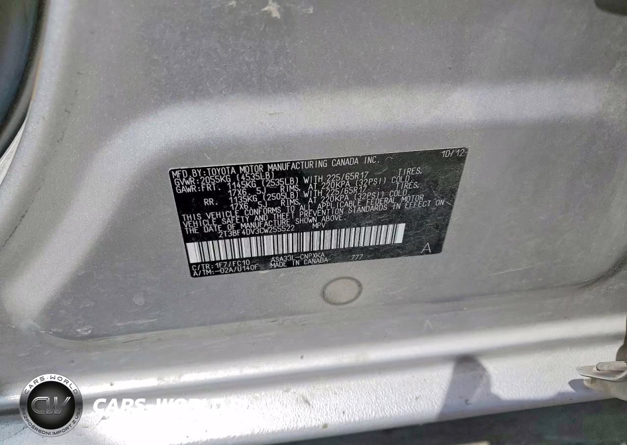 2012 Toyota Rav4 Base VIN:2T3BF4DV3CW255522 - 12