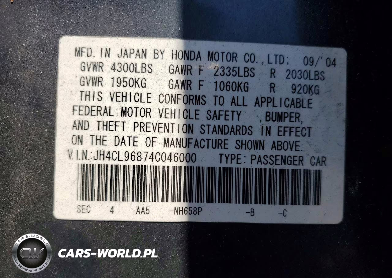 2004 Acura Tsx VIN:JH4CL96874C046000 - 12