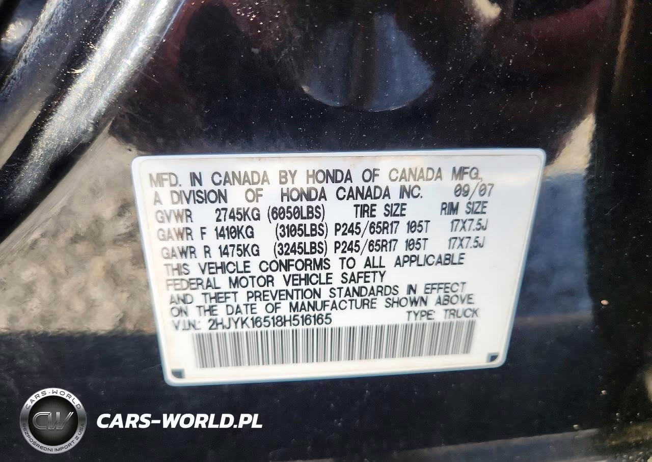 2008 Honda Ridgeline Rtl VIN:2HJYK16518H516165 - 13