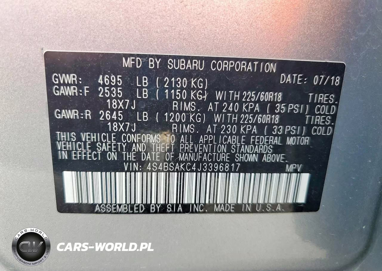 2018 Subaru Outback 2.5I Limited VIN:4S4BSAKC4J3396817 - 13