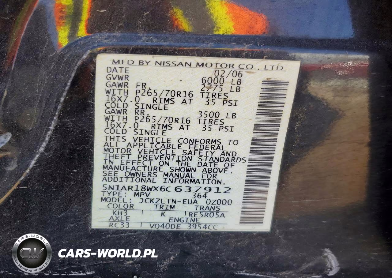 2006 Nissan Pathfinder S VIN:5N1AR18WX6C637912 - 13