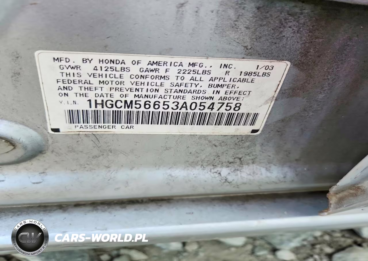 2003 Honda Accord VIN:1HGCM56653A054758 - 12