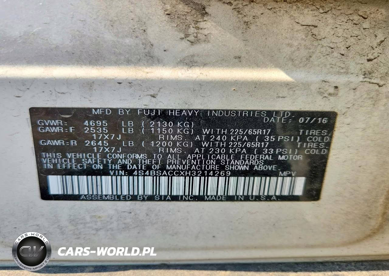 2017 Subaru Outback 2.5I Premium VIN:4S4BSACCXH3214269 - 12
