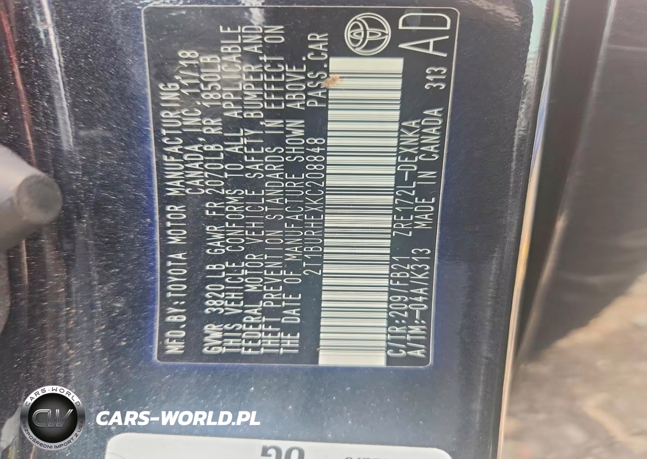 2019 Toyota Corolla Le VIN:2T1BURHEXKC208848 - 12