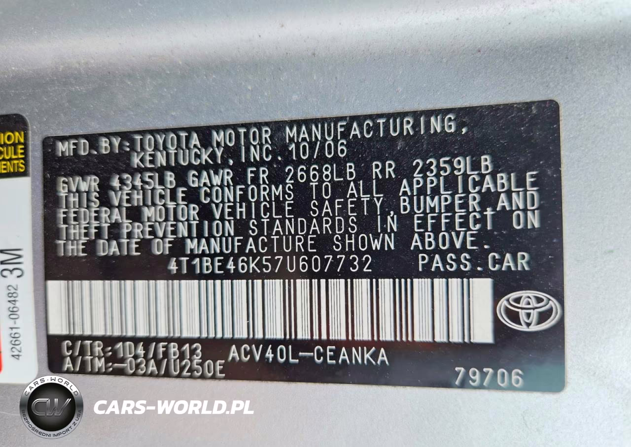 2007 Toyota Camry Ce VIN:4T1BE46K57U607732 - 13