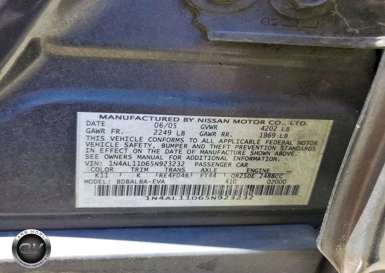 2005 Nissan Altima 2.5 VIN:1N4AL11D65N923232 - 12