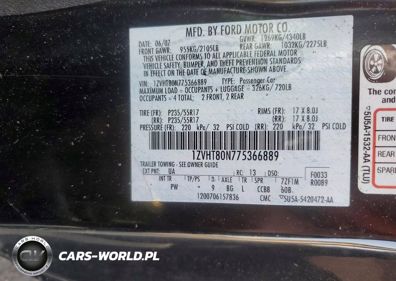 2007 Ford Mustang VIN:1ZVHT80N775366889 - 12