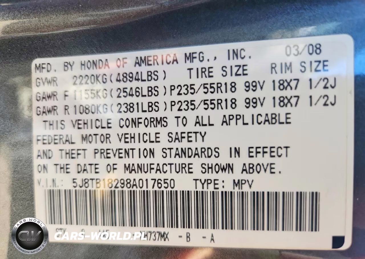 2008 Acura Rdx VIN:5J8TB18298A017650 - 14