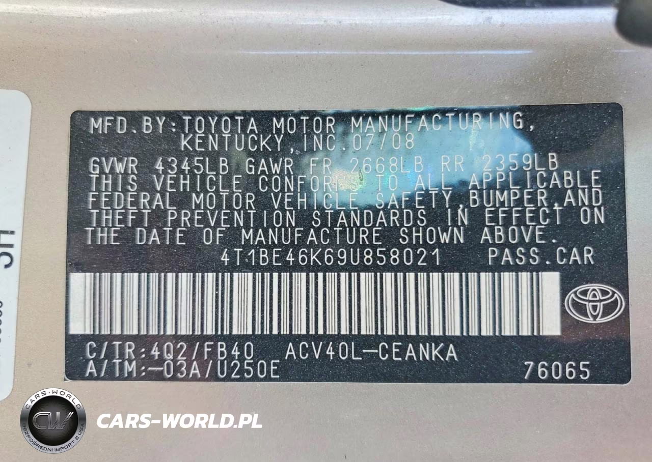 2009 Toyota Camry Le VIN:4T1BE46K69U858021 - 12