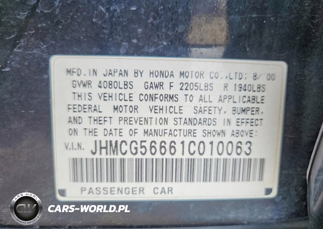 2001 Honda Accord Ex VIN:JHMCG56661C010063 - 12