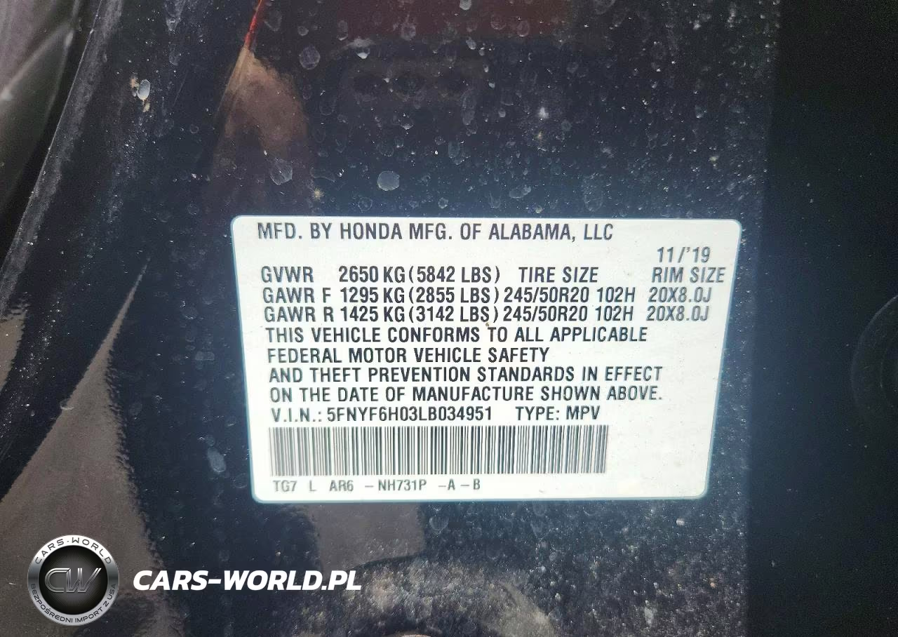 2020 Honda Pilot Elite VIN:5FNYF6H03LB034951 - 14